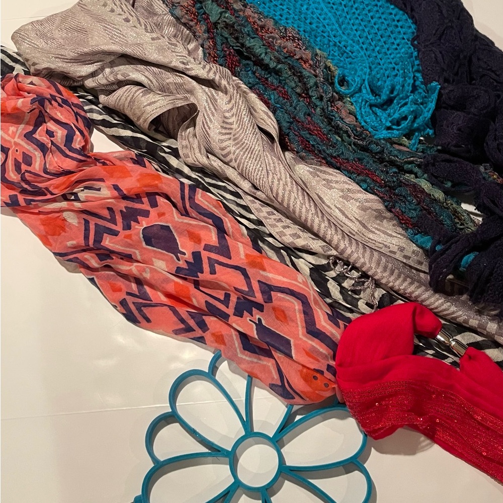 Stylish Multicolor Women's Scarves Set (6) includes Scarf Hanger